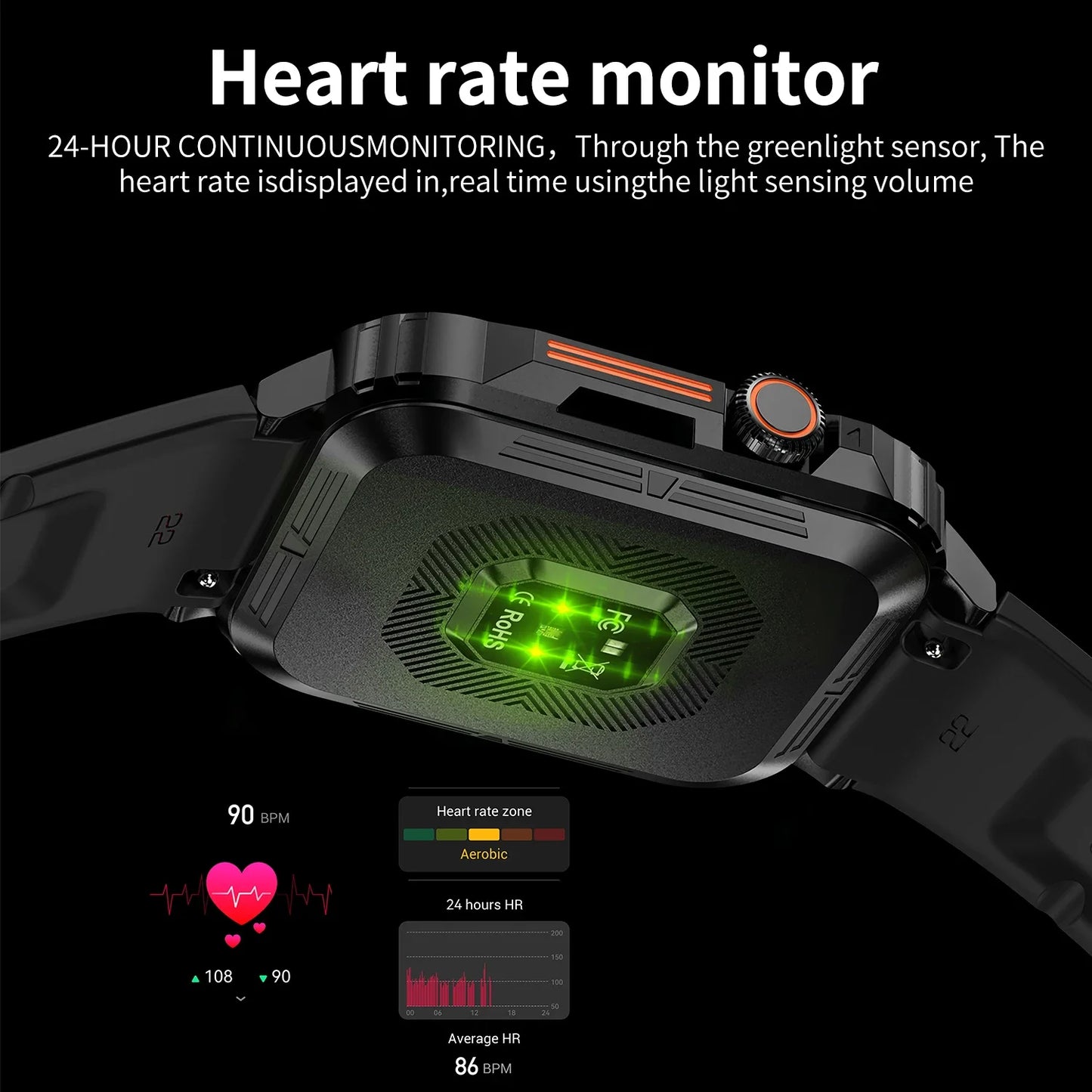 Military Men Smart Watch Health Monitor 2024