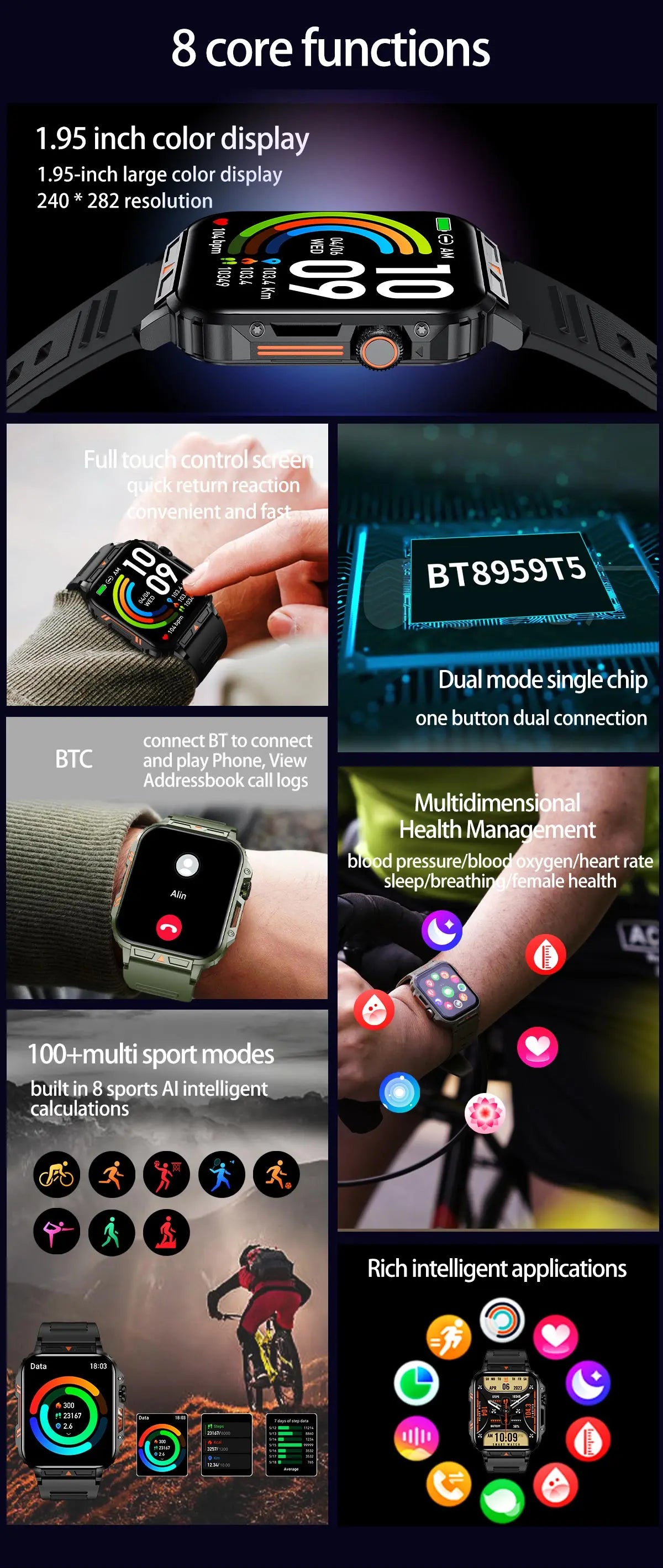 Military Men Smart Watch Health Monitor 2024